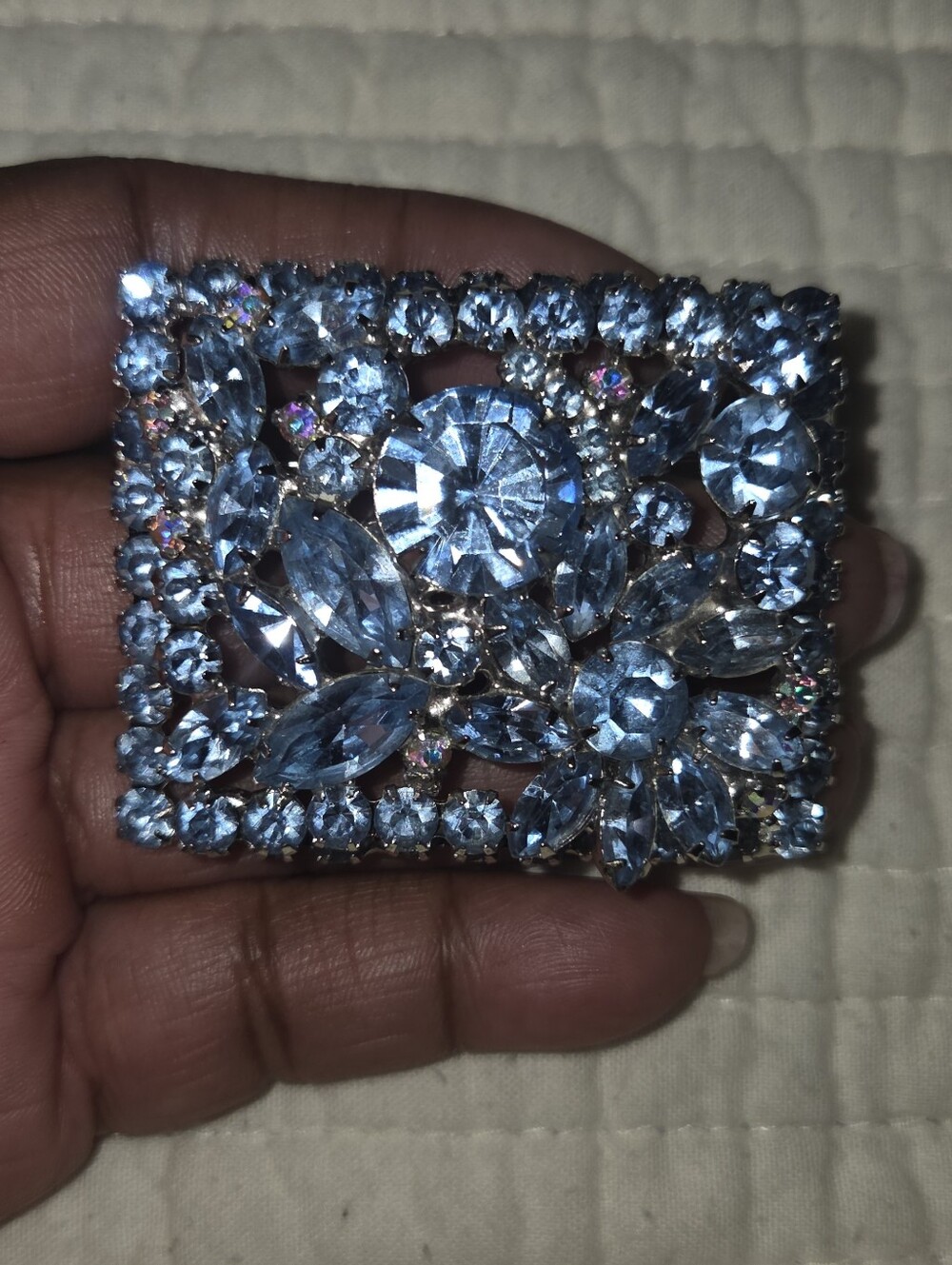 Beautiful French Vintage Shiny Sapphire-Blue Rhinestones Brooch, Statement 1930s